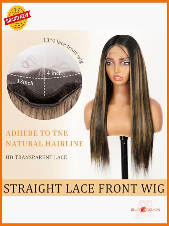 13x4 HD Lace Front Wig Straight Synthetic Pre-Plucked Beginner Friendly 28inch main image 6